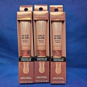 3pc Lot Elf Halo Glow Beauty Wand Blush Berry Radiant W/Cushion Tip Applicators